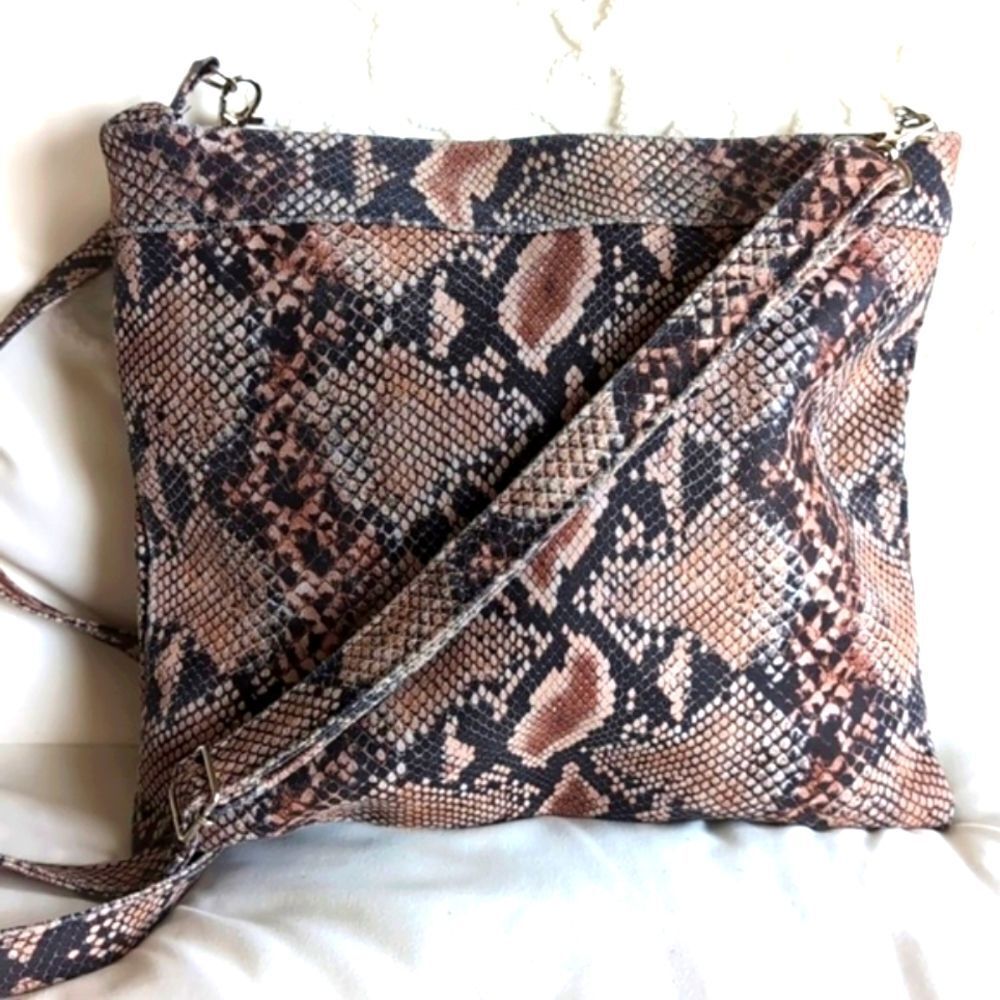 Cofi Peachy/Gray Super Soft Sueded Snake Print Crossbody Handbag
